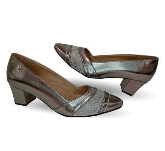 Zapatilla de Confort y Vestir de piel de ternera con Shock Point Capricho 88004 Cristal Inox para mujer