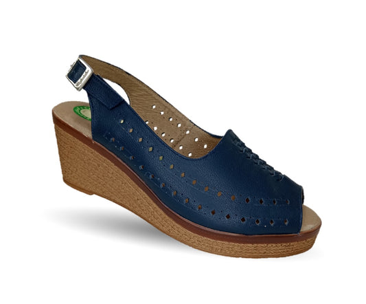Sandalia de Confort de piel de ternera con Shock Point Capricho 66017 Navy para mujer
