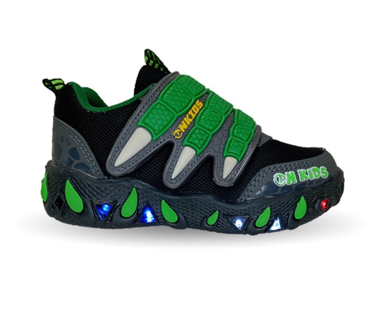 Tenis con luces leds ajuste de contactel On Kids 088 Negro/Verde para niño